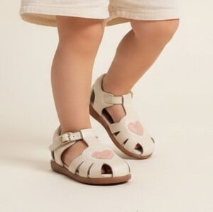 White/Ivory Sandal with Pink Heart
